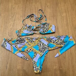 iNAMORATA Blue and Gold Chain Print Bikini